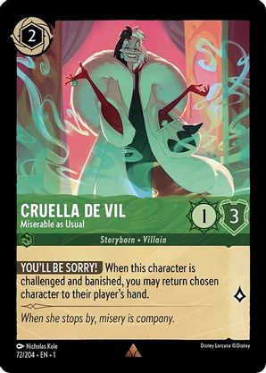 CRUELLA DE VIL (MISERABLE AS USUAL) - 72/204 - RARE